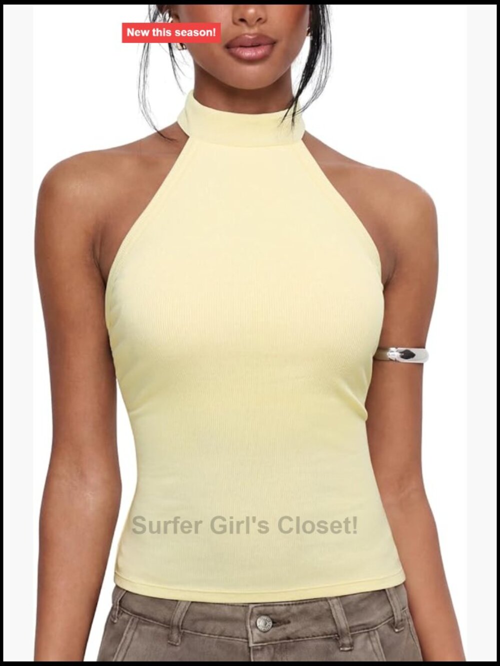 Women's Halter Neck Tank Top With Built In Bra Open Back Ribbed Y2K Crop Top